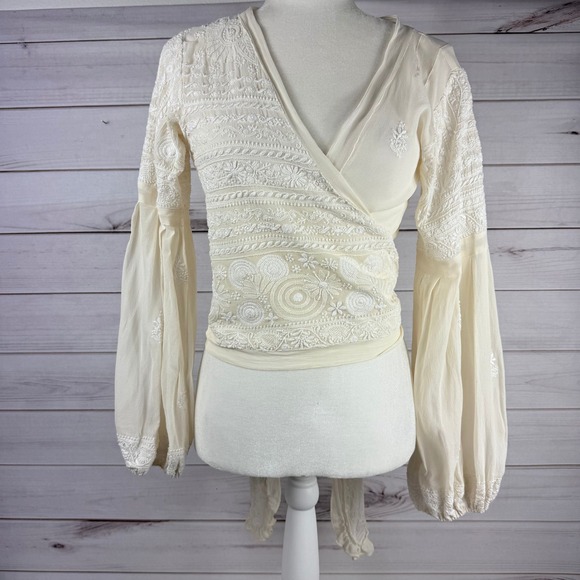 Lolita Jaca St Barth Silk Embroidered Wrap Top Boho Fairycore Cottagecore - Picture 2 of 12